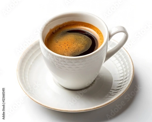 Fototapeta coffee stylish opaque ceramic cup filled with dark espresso, topped with a golden crema layer.
