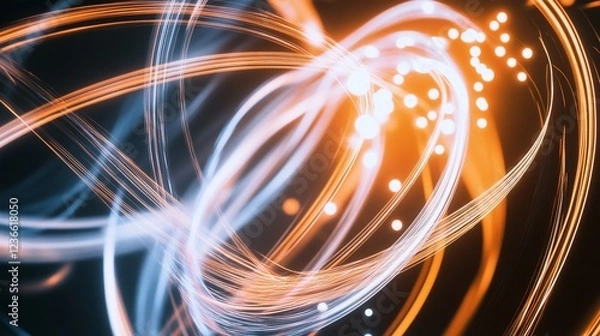 Obraz Abstract light trails in dynamic motion with glowing bokeh effect on a dark background