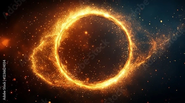 Fototapeta Intense Circle of Fire Illuminating the Night Sky with Vibrant Flames and Glowing Embers Creating a Dramatic and Enigmatic Atmosphere in a Darkened Wilderness Setting