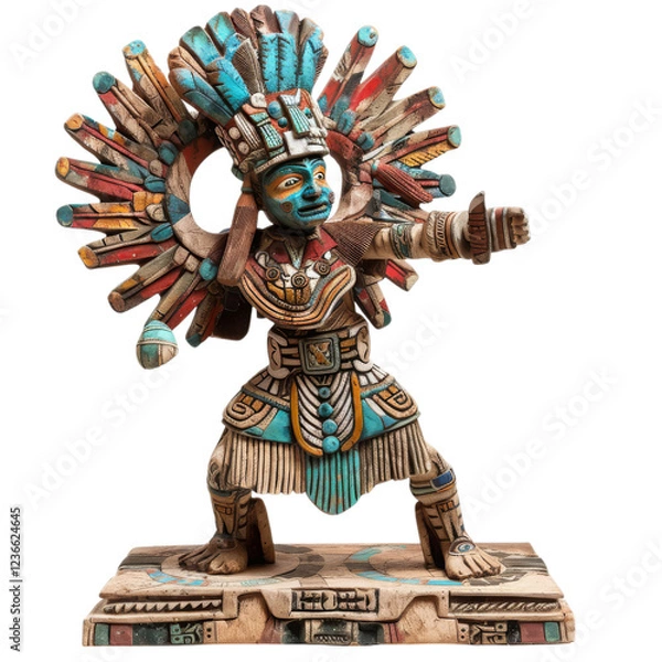 Fototapeta PNG of Colorful Aztec warrior figurine showcasing intricate craftsmanship and vibrant details. white or transparent Bg