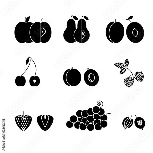 Fototapeta Fruit icons, thin line style, flat design