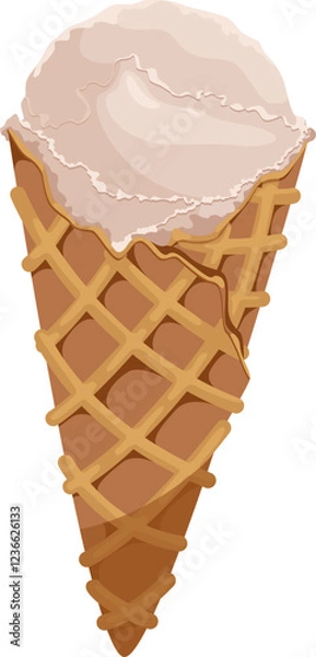 Fototapeta Vector illustration of ice cream in a waffle cone. Ice cream with a white scoop isolated on a white background, idea for a poster, postcard, t-shirt. print, advertising, sweet, food,