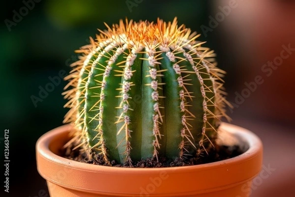 Fototapeta Cactus in a pot isolated on a white background, studio shot with hard lighting and high-resolution photography.