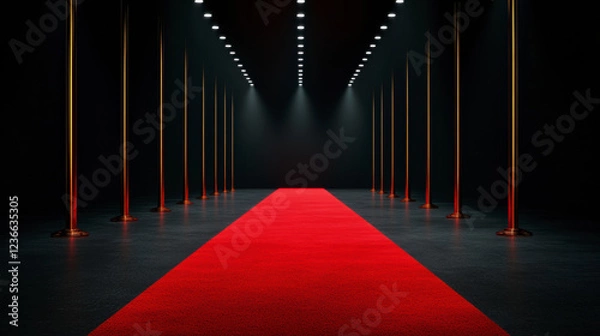 Fototapeta Vibrant Red Carpet Hallway With Golden Pillars Creating an Elegant Entrance for a Special Event