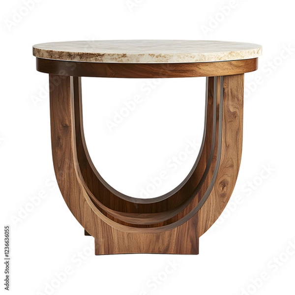 Fototapeta Round Compact Console Table with Marble Top Isolated on Transparent Background