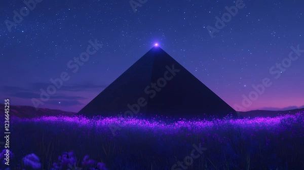Fototapeta The mysterious glow of a futuristic fantasy pyramid