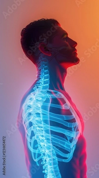 Obraz Side View Of A Male With Skeleton Overlay