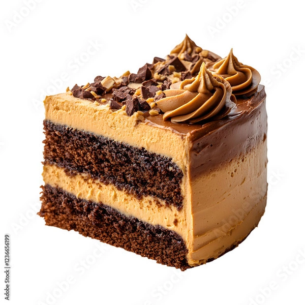 Fototapeta Peanut Butter Cake Slice Isolated on Transparent Background