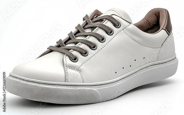 Fototapeta Dynamically Positioned White Sneakers with Gray Accents on Isolated Background