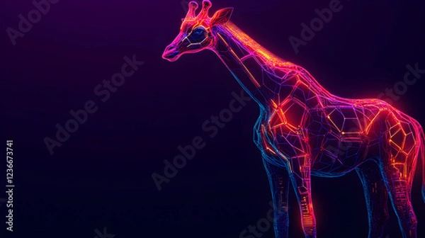 Fototapeta A stunning cybernetic rhino with neon lights, futuristic biomechanical details, and a glowing sci-fi aesthetic, set in a high-tech cyberpunk world, ultra-realistic digital art.