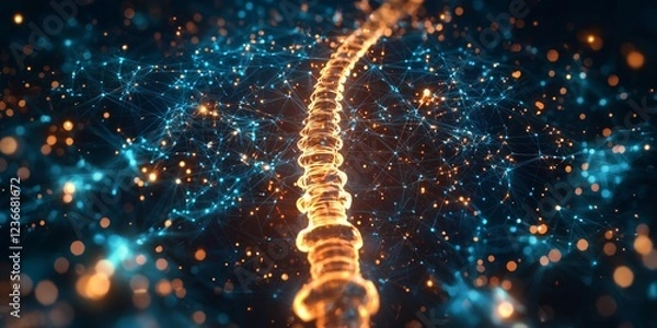 Fototapeta Abstract representation of a human spine with glowing connections