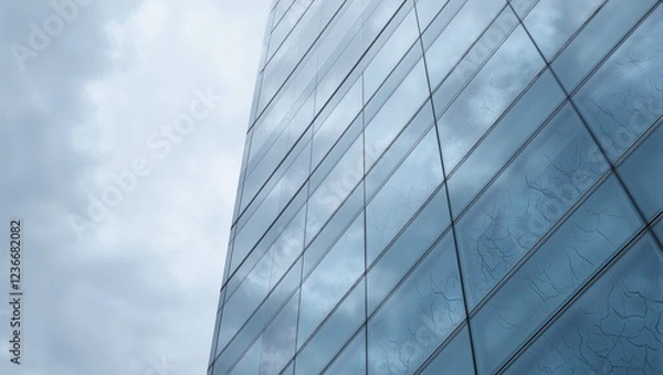 Fototapeta Modern skyscrapers glass facade reflecting clouds in sleek panels