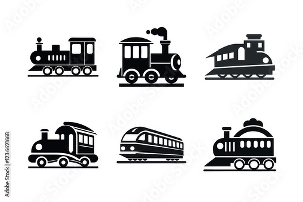 Fototapeta Black and White Train Icons for Transportation Design