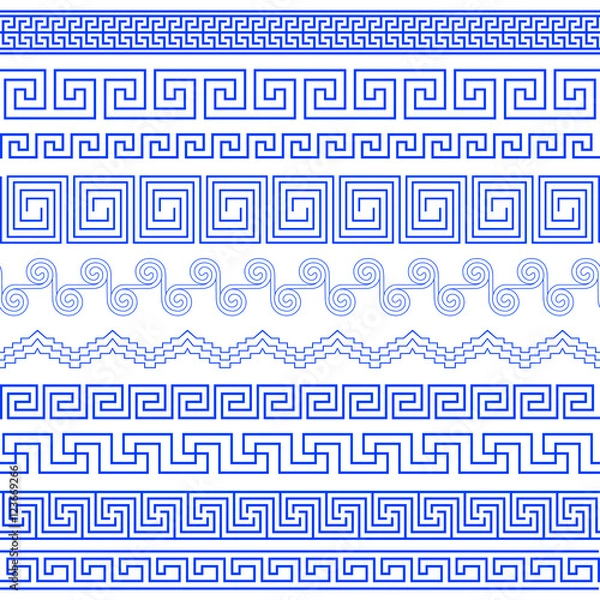 Fototapeta Set of brushes to create the Greek Meander patterns and samples