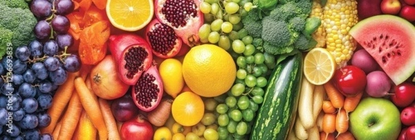 Fototapeta Rainbow of fresh fruits and vegetables. (2)