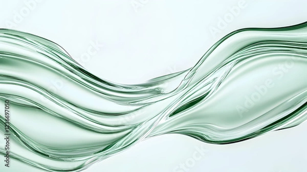 Fototapeta Abstract green liquid flowing, wave design, white background, for cosmetic or fluid visuals