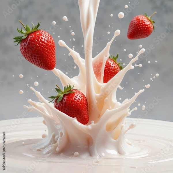 Fototapeta strawberry splashing in milk