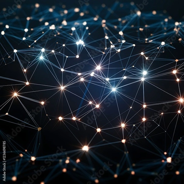 Fototapeta Abstract Network Visualization with Glowing Nodes and Connections in Dark Background Representing Futuristic Technology Concept and Digital Landscape