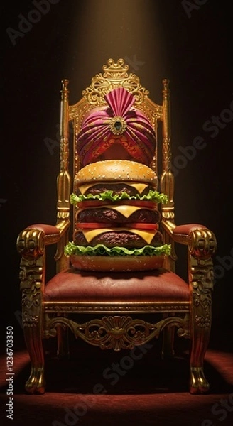 Obraz Burger with a crown on a royal chair