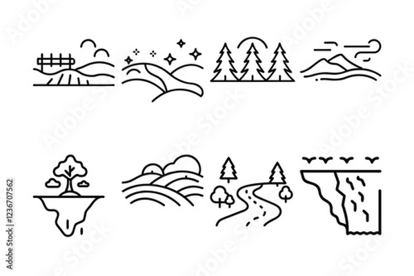 Fototapeta high quality landscape linear icon vector illustration. Perfect for logos, outdoor themes, nature designs, web graphics, and minimalist artworks.