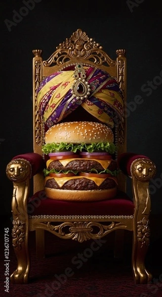 Obraz Burger with a crown on a royal chair