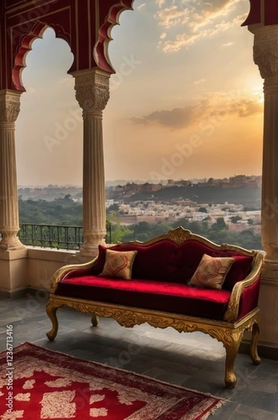 Obraz A majestic Indian heritage royal mahal (palace) or resort, showcasing traditional architecture, opulent designs, and regal ambiance. A perfect blend of history, culture, and luxury.