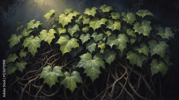 Fototapeta Dark and Moody Ivy Leaves in Dramatic Shadows