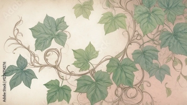 Fototapeta Elegant Ivy Leaves and Vines on a Vintage Textured Background  