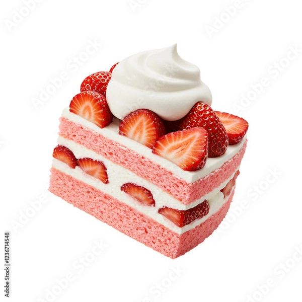Fototapeta Strawberry slice cake. PNG - Transparent Background File.