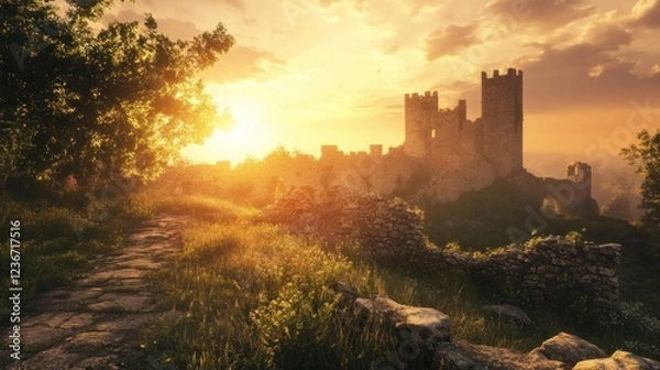 Fototapeta Golden Hour at the Ancient Castle Ruins