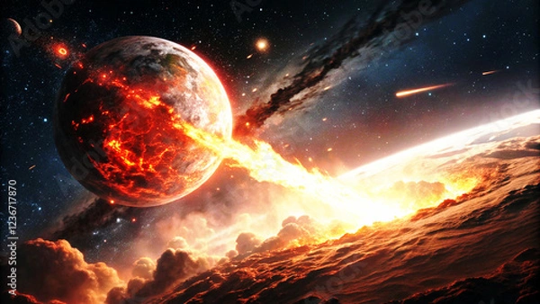 Obraz Dynamic Meteor Impact Explosive Fireball in Fiery Collision Ultra HD