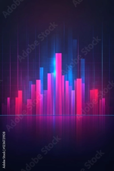 Fototapeta Glowing Cityscape, Abstract Neon Finance Background, Illustrating Upward Trends In Red And Blue