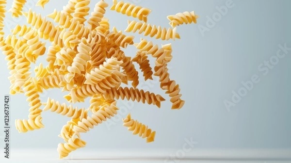 Fototapeta Floating Spiral Pasta Created with Soft Light and Blue Background