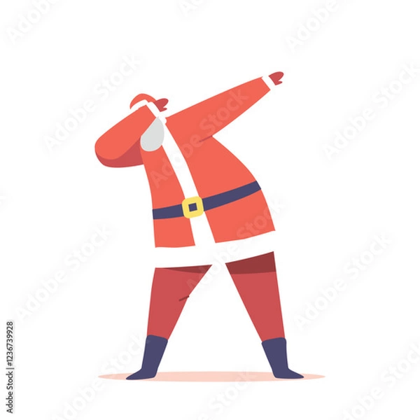 Fototapeta Xmas Celebration, Santa Claus Dabbing Motion. Funny Man in Red Costume Dab Disco Dancing. Christmas Character Performing