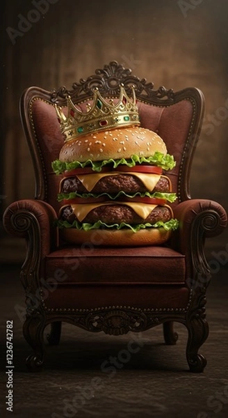 Obraz Burger with a crown on a royal chair