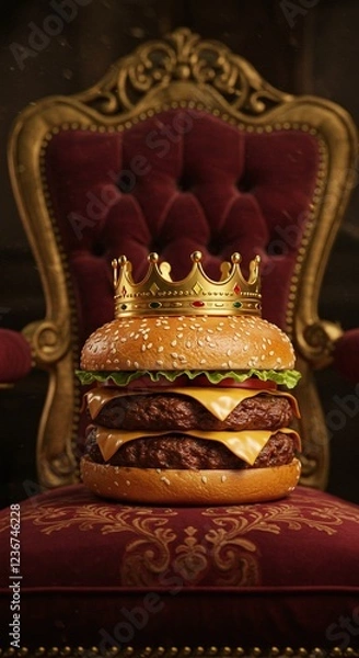 Obraz Burger with a crown on a royal chair