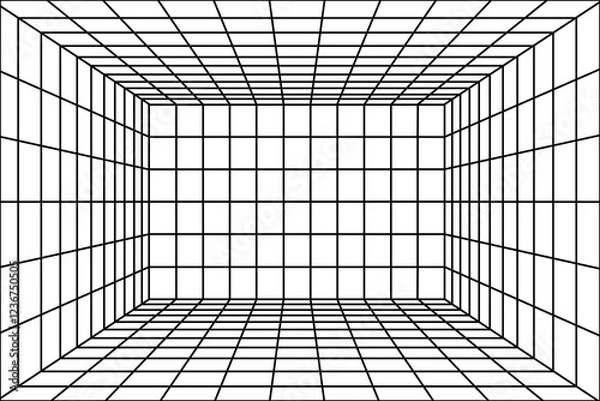 Obraz Empty room background in simple perspective grid line, vector illustration geometric wall and floor