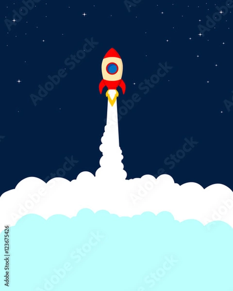 Fototapeta Startup rocket, business concept. Vector illustration.