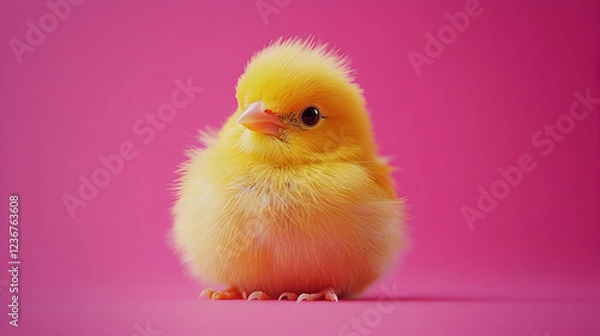 Obraz Yellow chick standing against a solid pink background exuding cuteness and charm ultra-detailed high-quality studio portrait with a soft and joyful presence