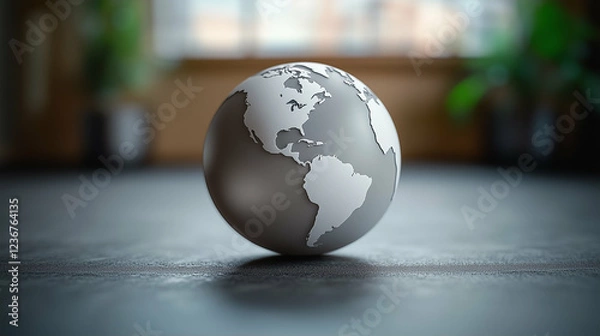 Fototapeta Globe world map on a surface. Gray globe with a world map. Globe on a gray surface