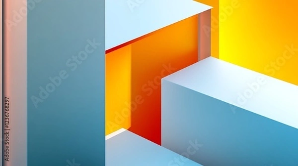 Fototapeta Abstract Geometric Shapes in Blue Orange and White