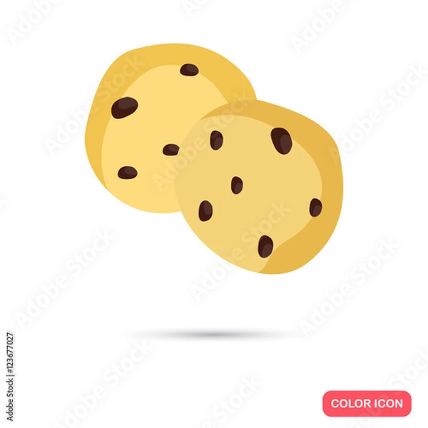 Fototapeta Color flat cookie with chocolate icon. Flat design