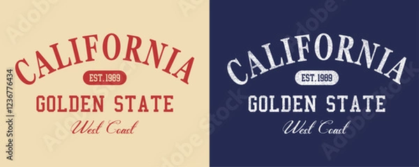 Fototapeta California West Coast Golden State retro college varsity typographic vector graphic.