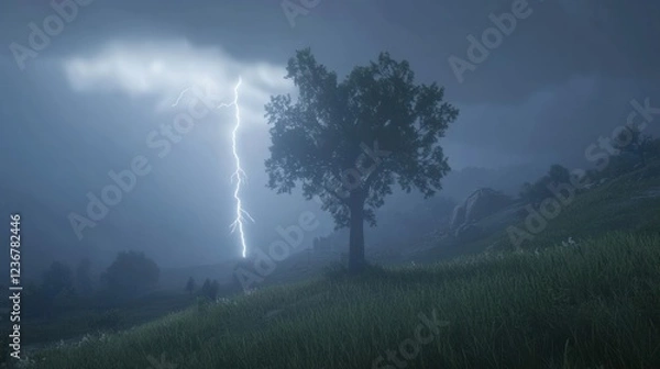 Fototapeta Lone Tree Under a Thunderous Sky