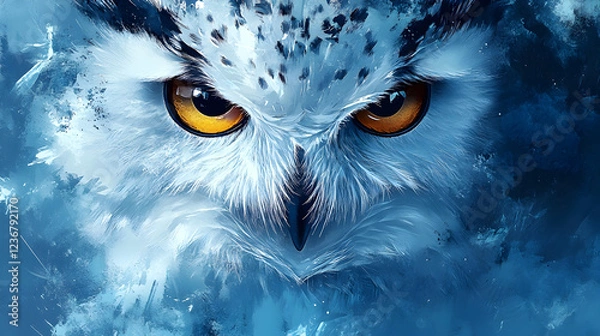 Fototapeta Snowy owl standing confidently in a professional studio setting exuding elegance majesty and a striking winter charm ultra-detailed high-quality portrait with pristine white feathers and piercing yell