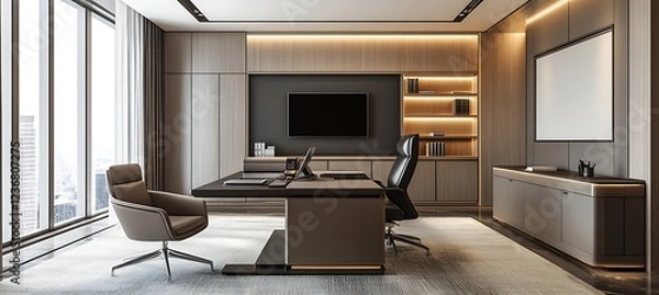 Fototapeta A professional work environment with an open desk