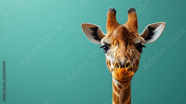 Fototapeta Giraffe wearing a stylish scarf standing confidently with an elegant and charismatic presence exuding sophistication and warmth ultra-detailed high-quality studio portrait