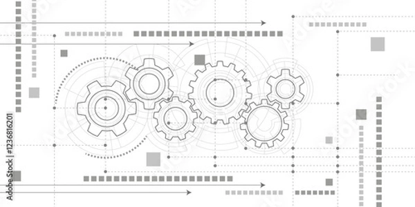 Fototapeta Gears. Technical drawing of gear .Engineering industry. Technology background. Vector illustration.