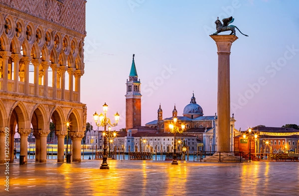 Obraz St. Mark's Square and San Giorgio Maggiore in Venice at night, Italy