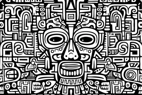 Obraz Aztec Mayan tribal Doodle face background